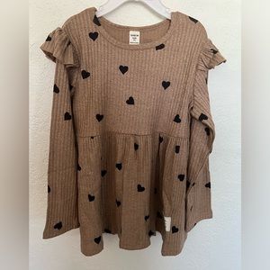7-8 youth long sleeve ribbed ruffle poka dot shirt